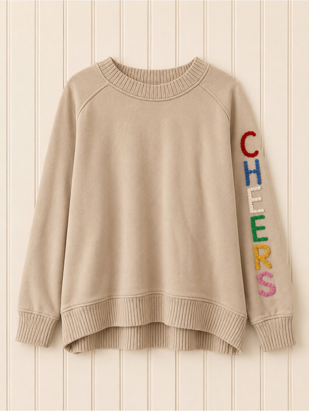 Aerie Women's Pullover Sweater with Colorful 'CHEERS' Sleeve